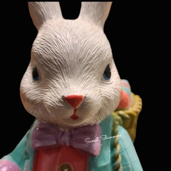 14" Easter Bunny Rabbit w/ Basket of Eggs Pink Pastel Sparkly Spring Decor NEW - Picture 4 of 14